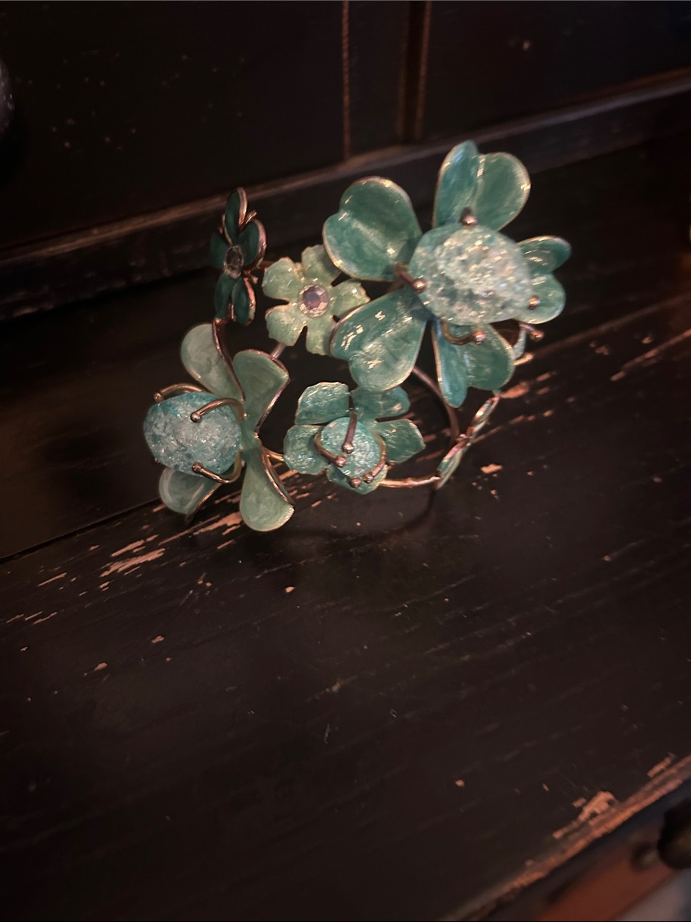 Turquoise Floral Enamel Cuff Bracelet